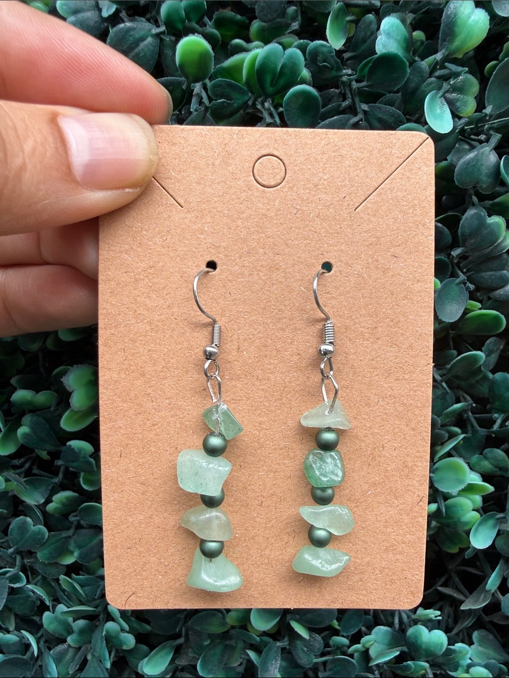 Hand Crafted Sage Green Chip Drop Earrings
